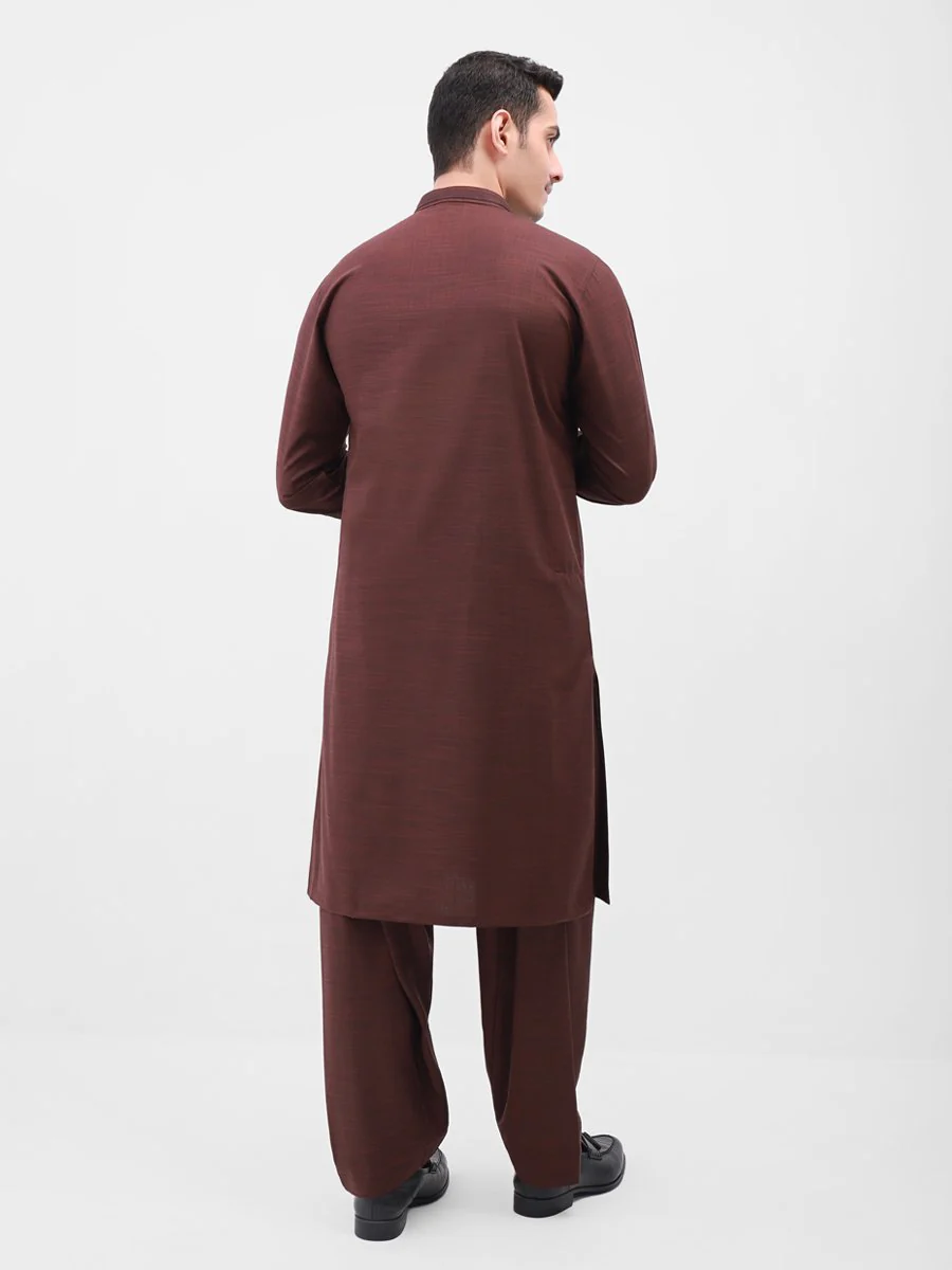 Men's Dark Maroon Shalwar Kameez - EMTSW21S-99137 - Image 4