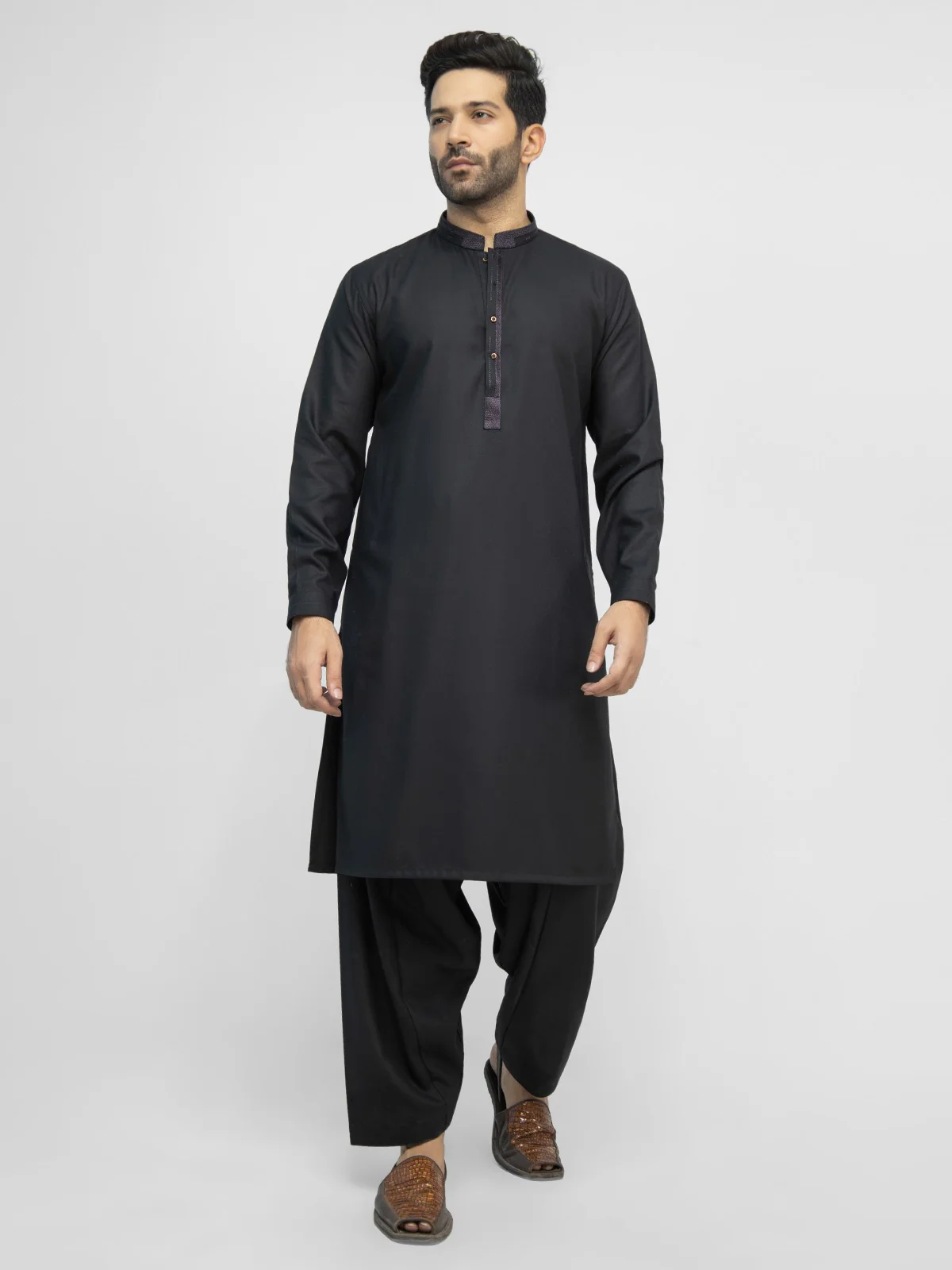 Men's Black Shalwar Kameez - EMTSW21S-99139 - Image 5
