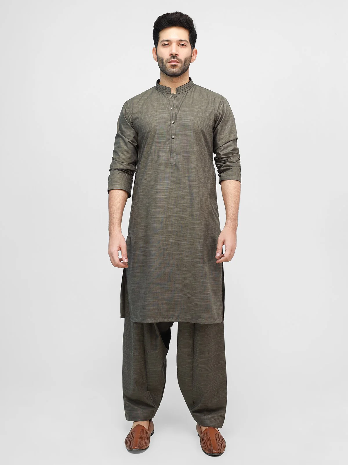 Men's Dark Moss Shalwar Kameez - EMTSW21S-99151 - Image 5