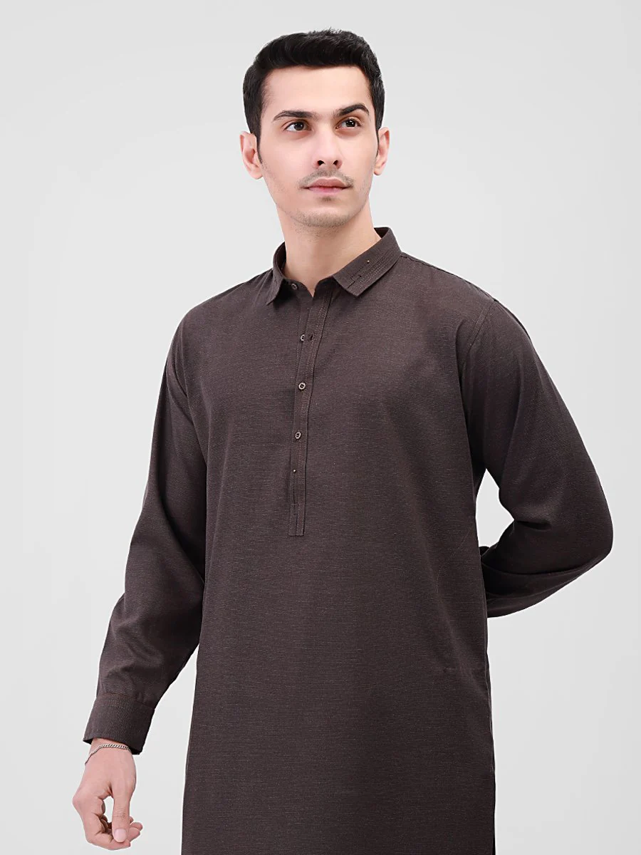 Men's Dark Brown Shalwar Kameez - EMTSW21S-99152 - Image 2
