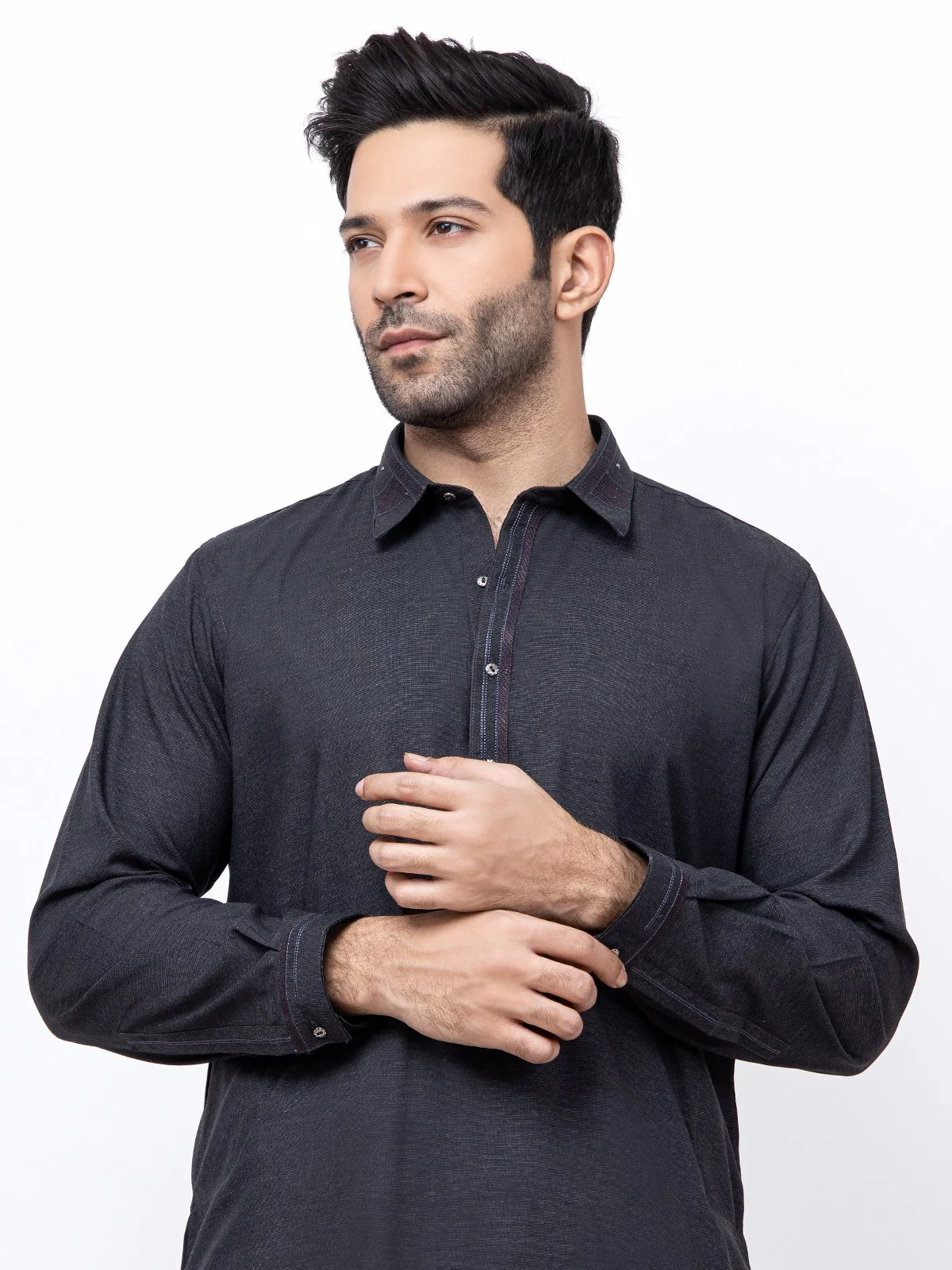 Men's Charcoal Shalwar Kameez - EMTSW21S-99154 - Image 2