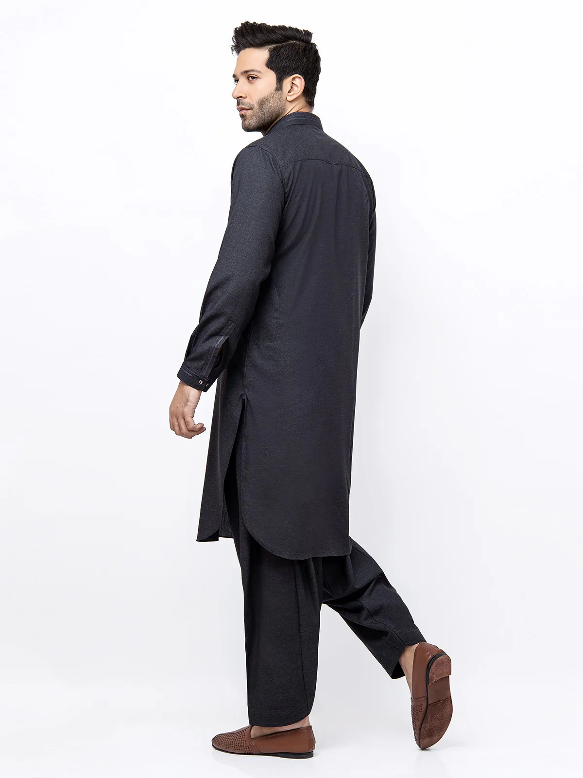 Men's Charcoal Shalwar Kameez - EMTSW21S-99154 - Image 5