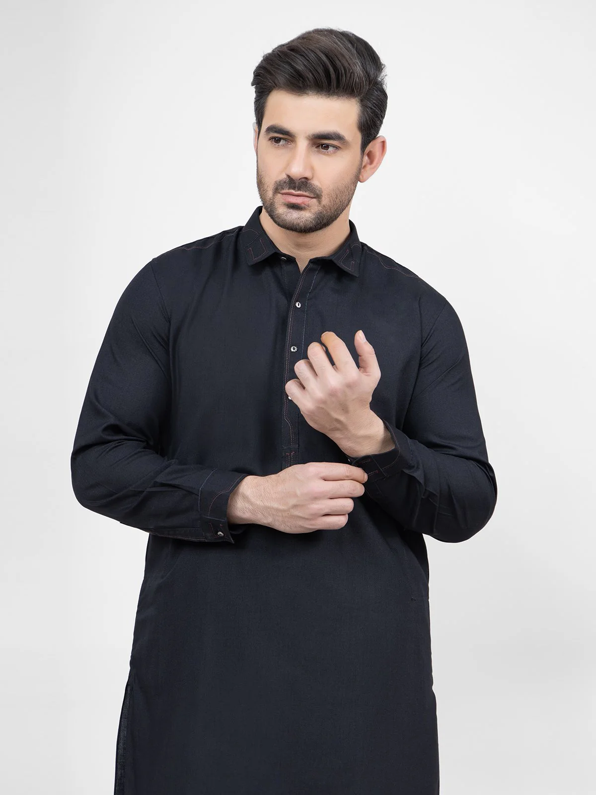 Men's Black Shalwar Kameez - EMTSW21S-99163 - Image 2