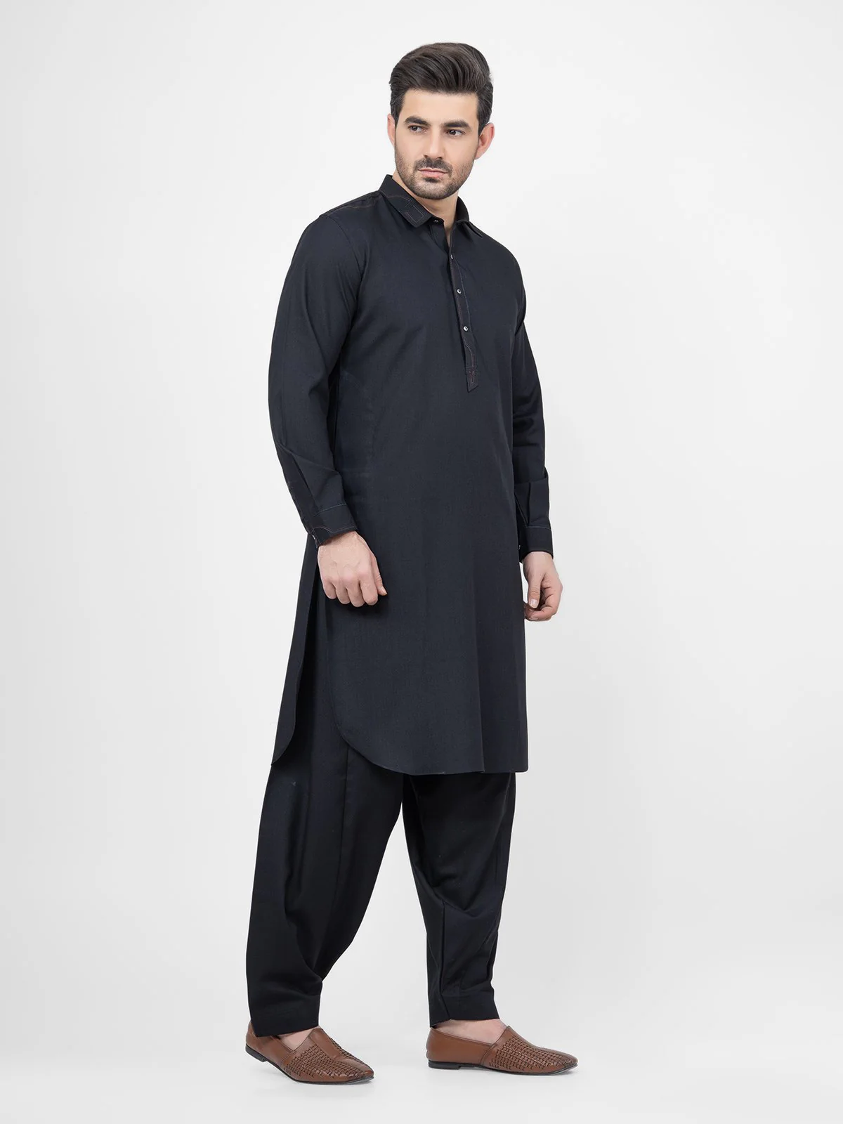 Men's Black Shalwar Kameez - EMTSW21S-99163 - Image 3