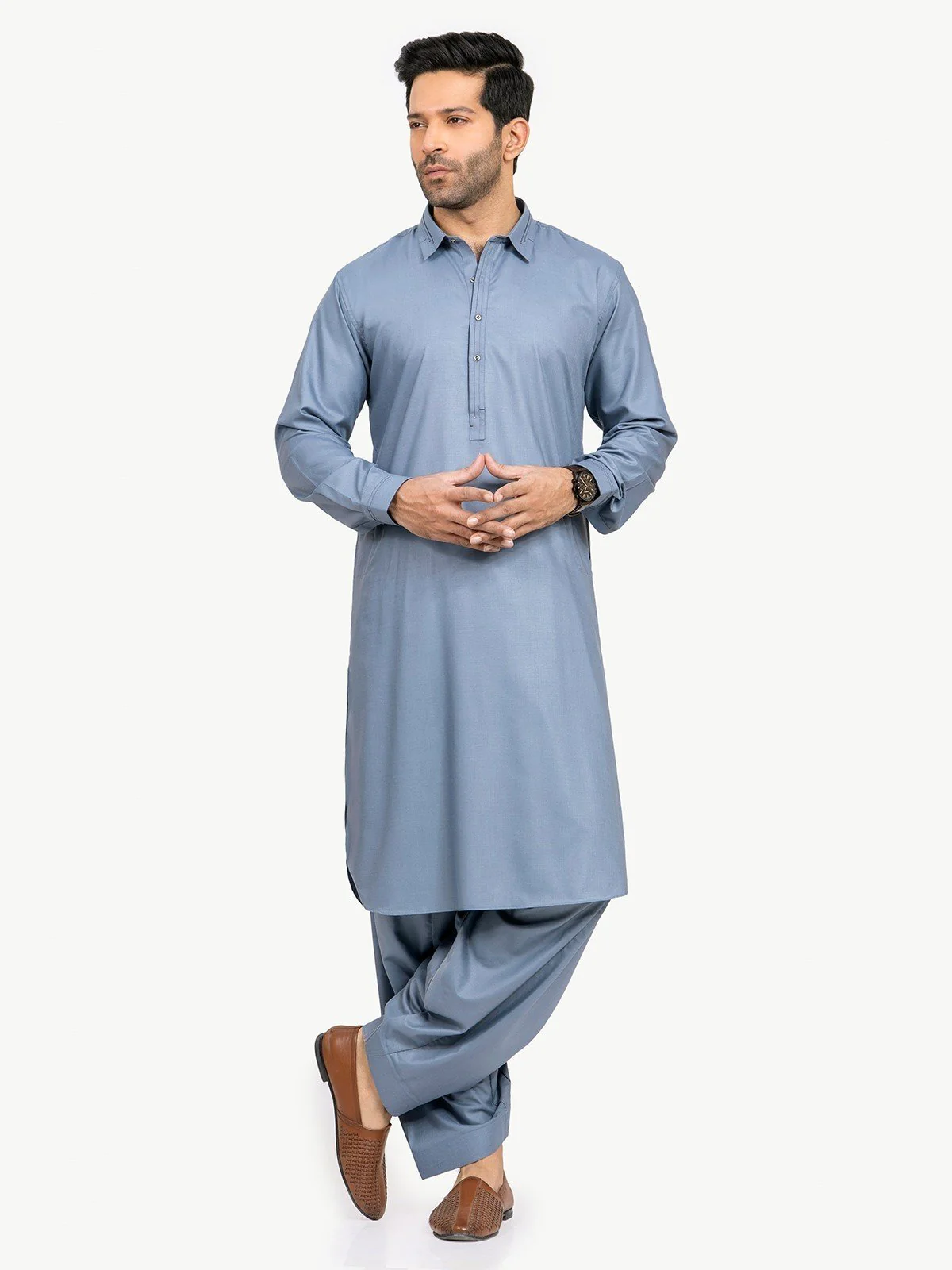 Men's Mid Blue Shalwar Kameez - EMTSW22S-99095 - Image 3