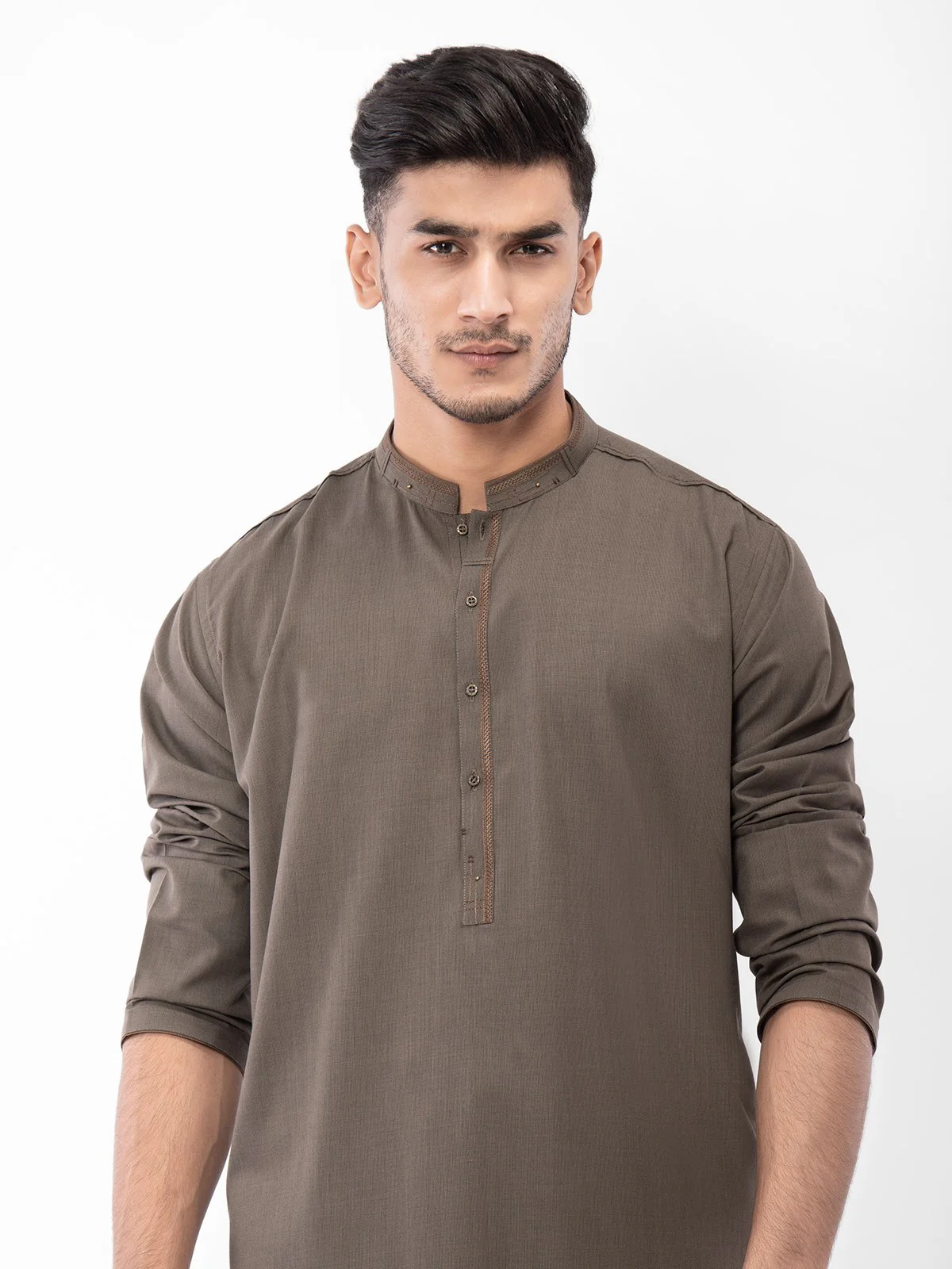 Men's Dark Olive Shalwar Kameez - EMTSW22S-99125 - Image 2