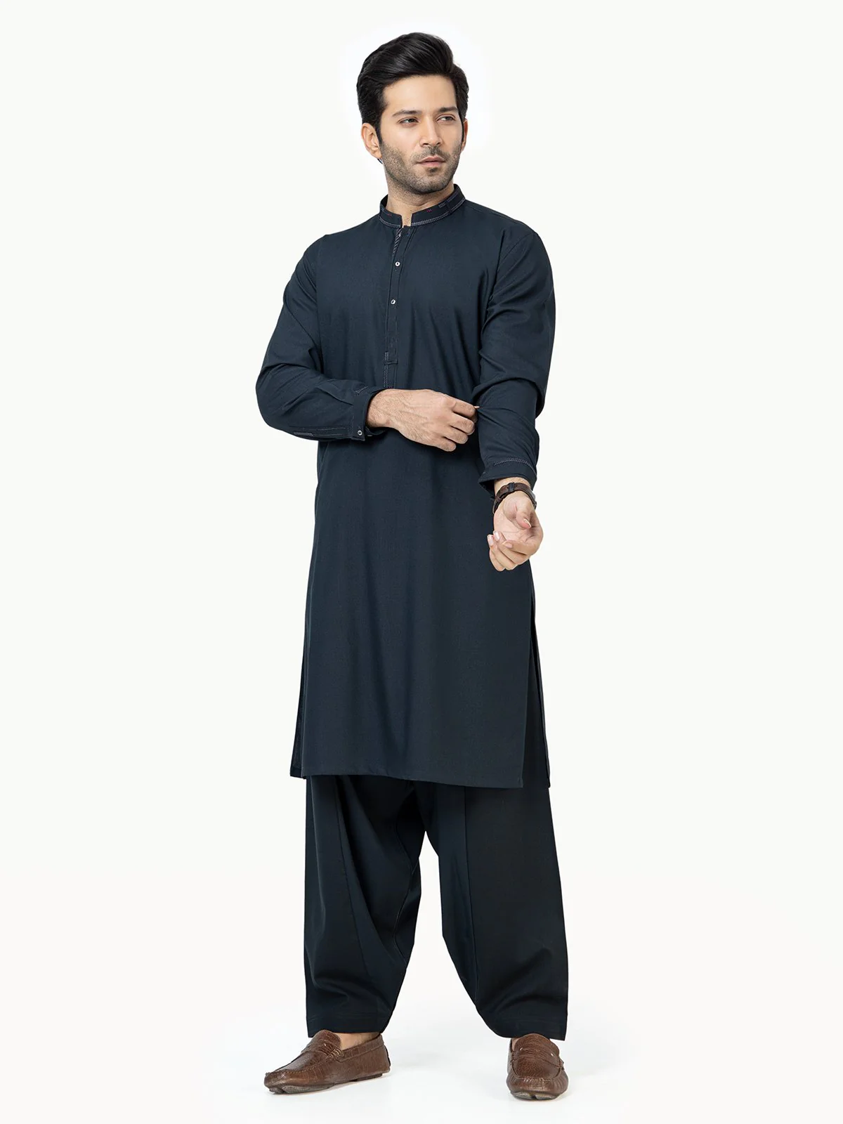 Men's Black Shalwar Kameez - EMTSW22S-99167 - Image 5