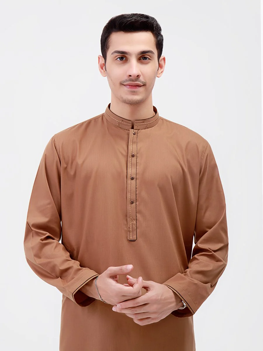 Men's Light Brown Shalwar Kameez - EMTSW22S-99171 - Image 2