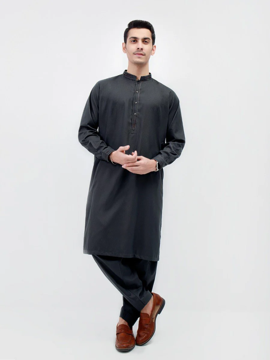 Men's Dark Green Shalwar Kameez - EMTSW22S-99172 - Image 3