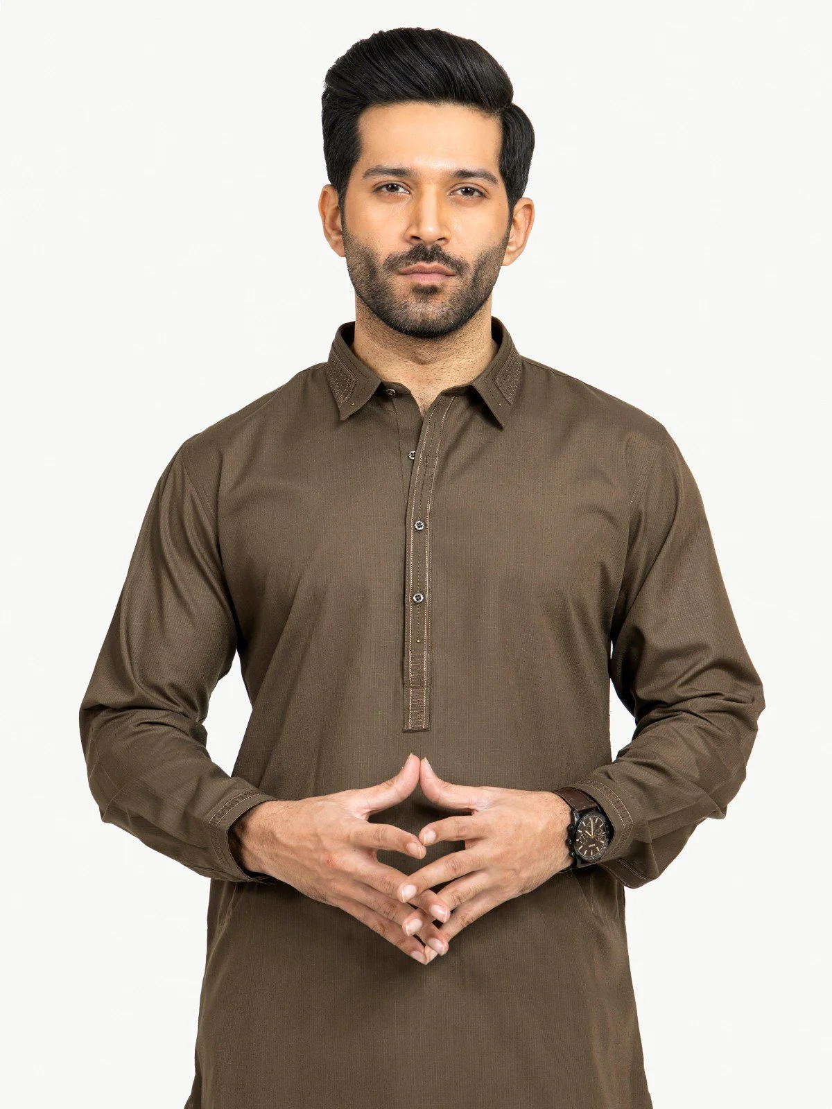 Men's Olive Shalwar Kameez - EMTSW22S-99173 - Image 2