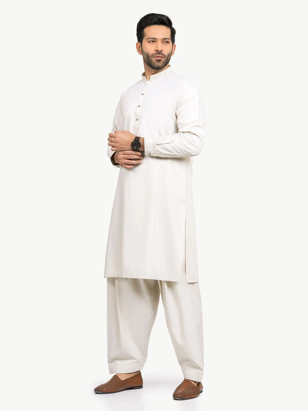 Men's Light Beige Shalwar Kameez - EMTSW22S-99176 - Image 3