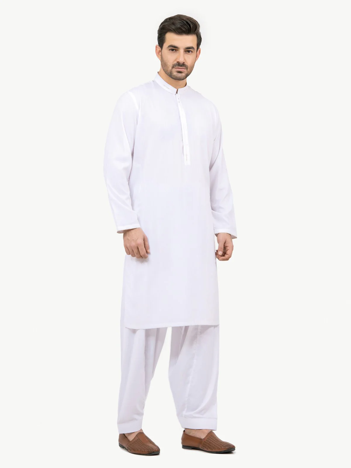 Men's White Shalwar Kameez - EMTSW22S-99185 - Image 3