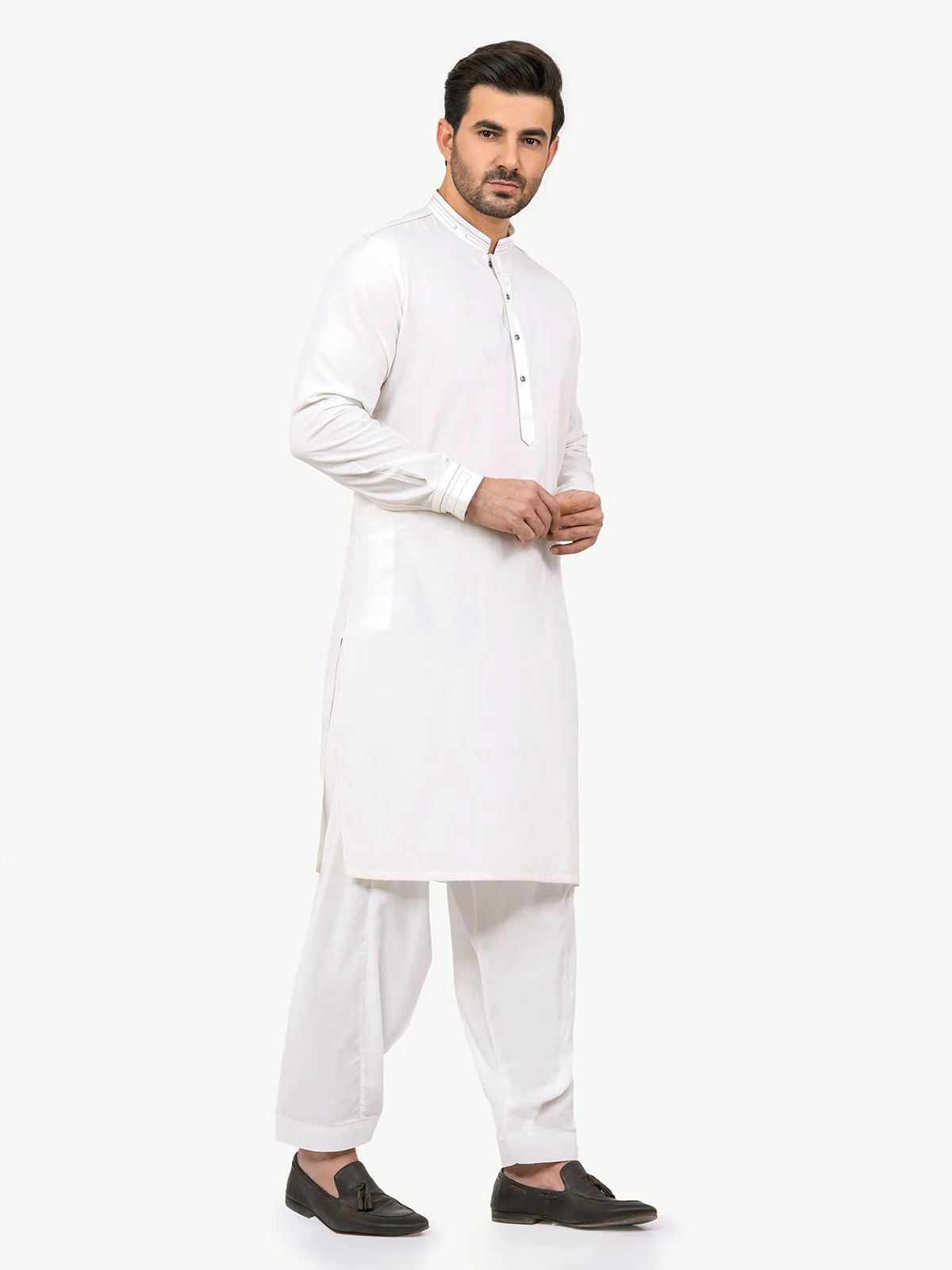 Men's Off White Shalwar Kameez - EMTSW22S-99188 - Image 3