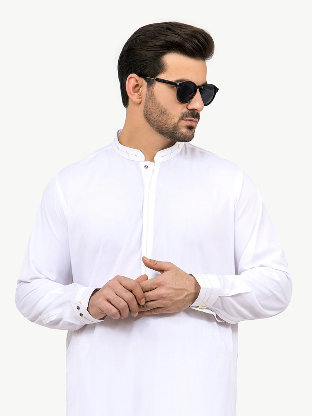 Men's White Shalwar Kameez - EMTSW22S-99191 - Image 2