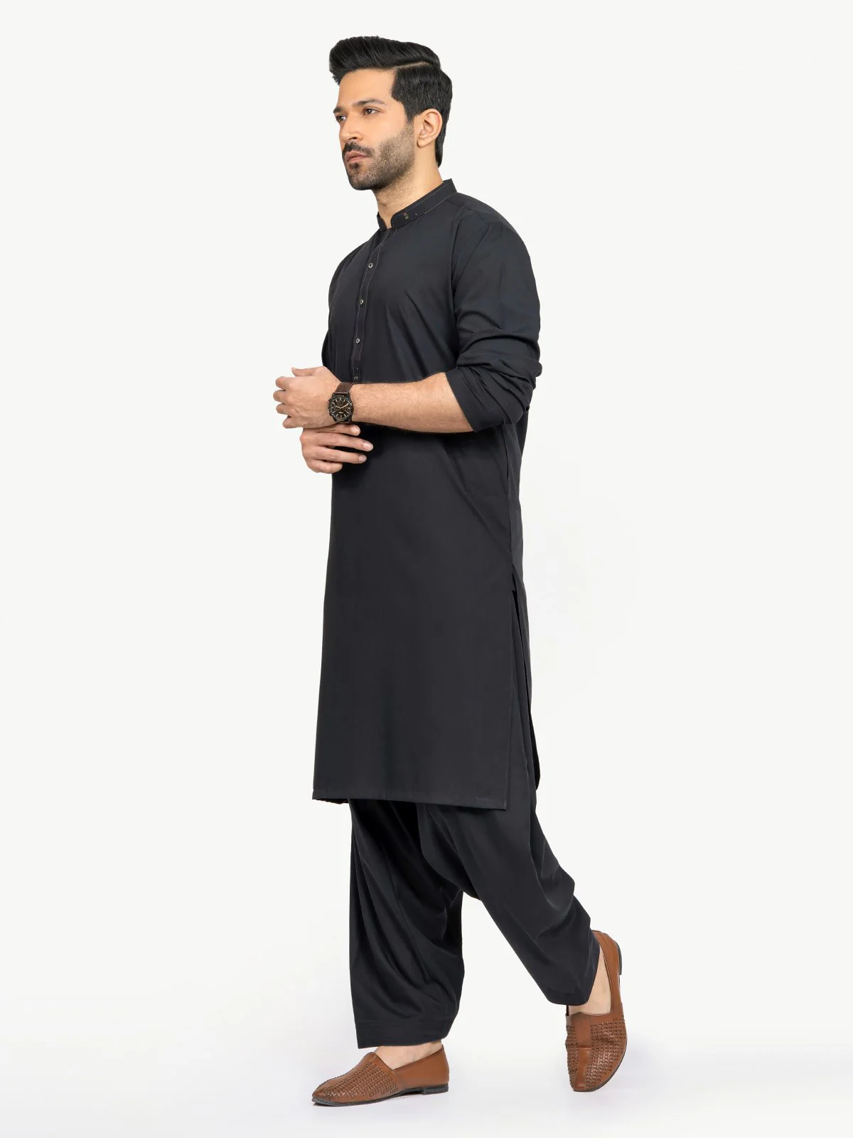 Men's Black Shalwar Kameez - EMTSW22S-99202 - Image 3