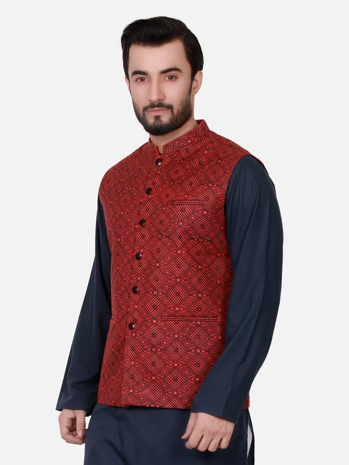 Men's Maroon Waist Coat - EMTWC18-35615