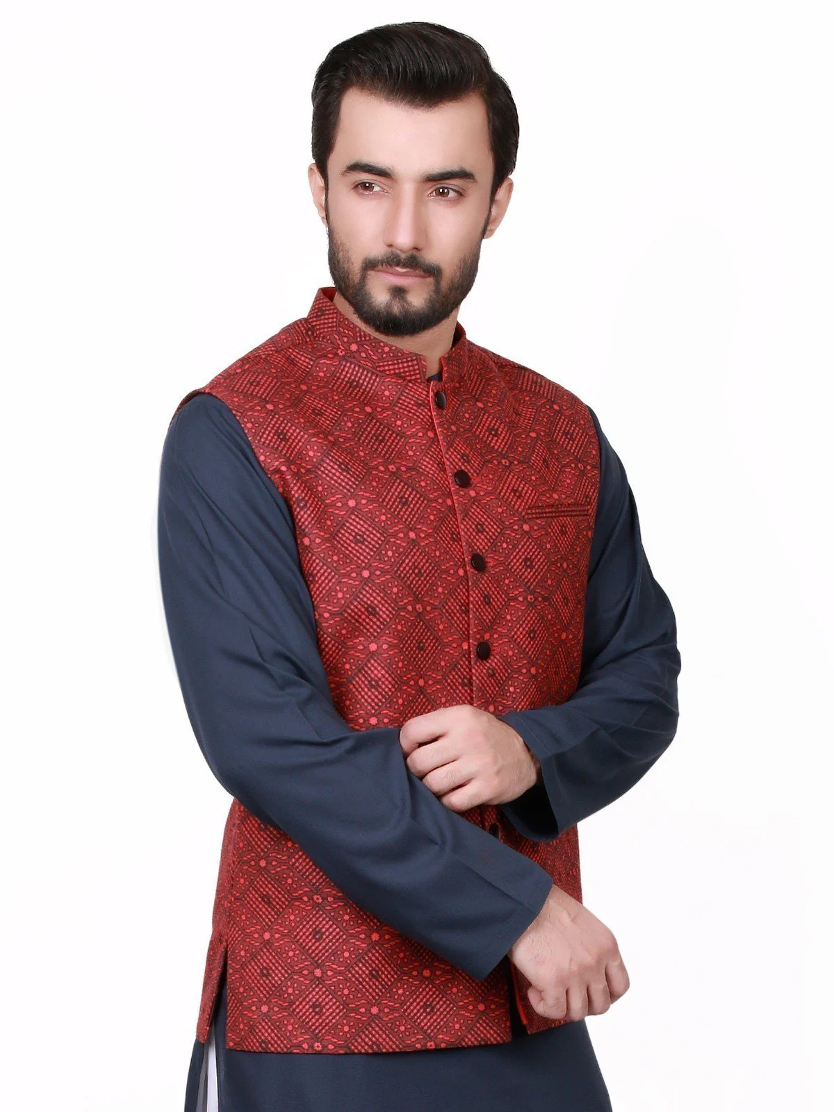 Men's Maroon Waist Coat - EMTWC18-35615 - Image 2