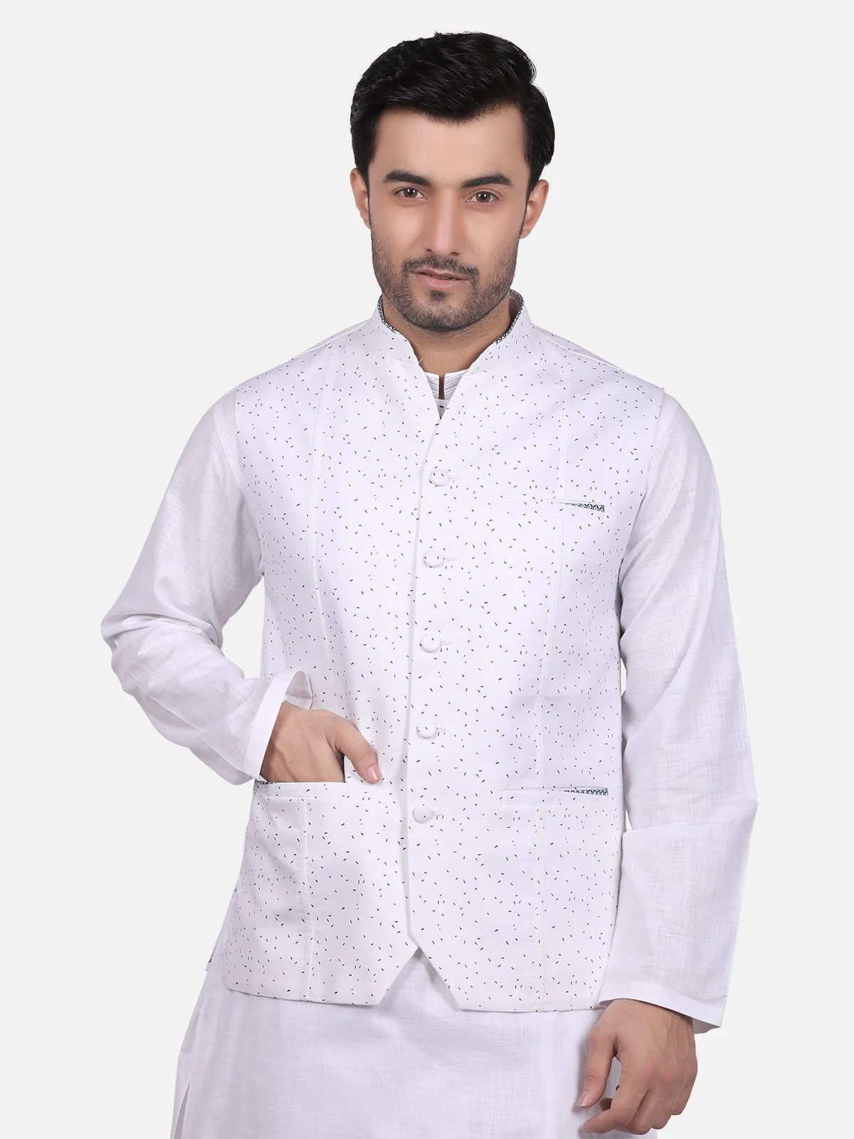 Men's White Waist Coat - EMTWC18-35646