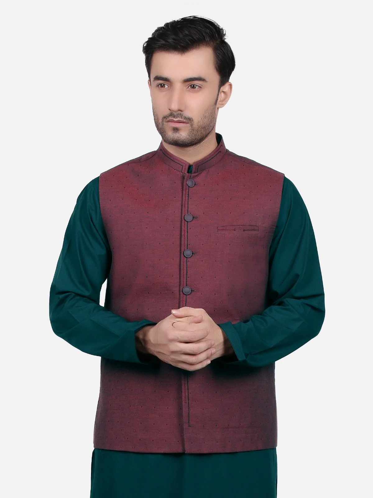 Men's Maroon Waist Coat - EMTWC18-35650