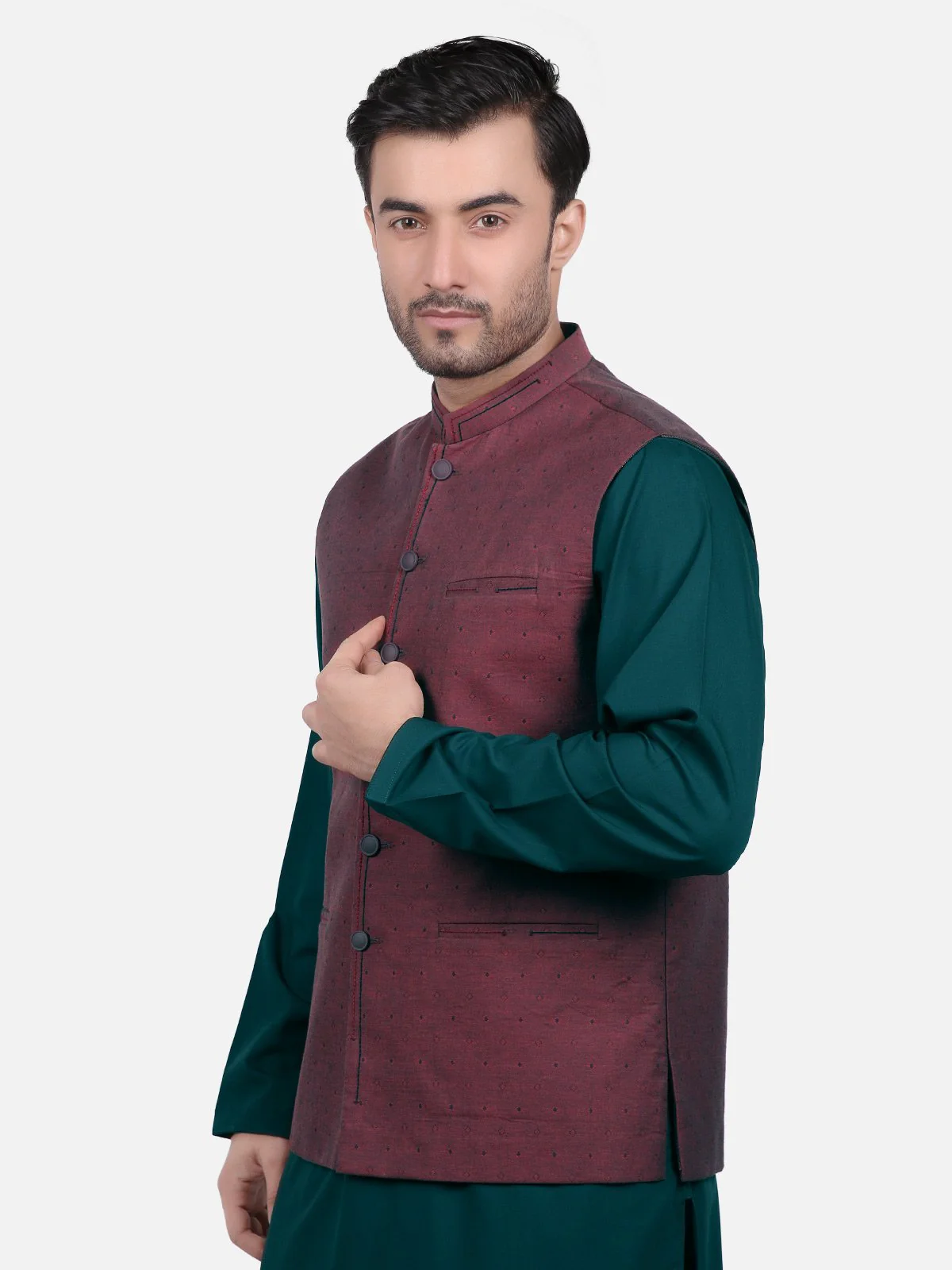 Men's Maroon Waist Coat - EMTWC18-35650 - Image 2