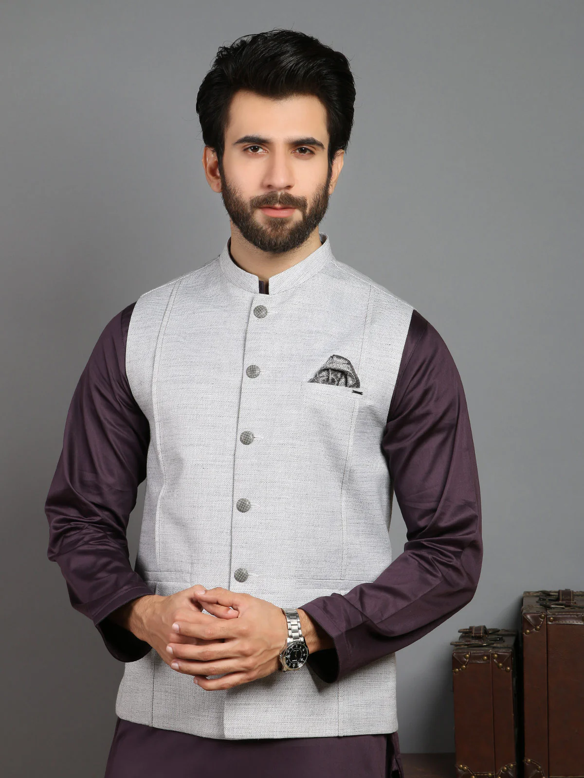 Men's Light Grey Waist Coat - EMTWC19-004 - Image 2