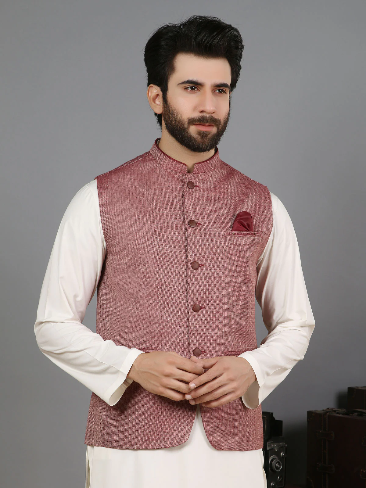 Men's Burgundy Waist Coat - EMTWC19-005 - Image 2