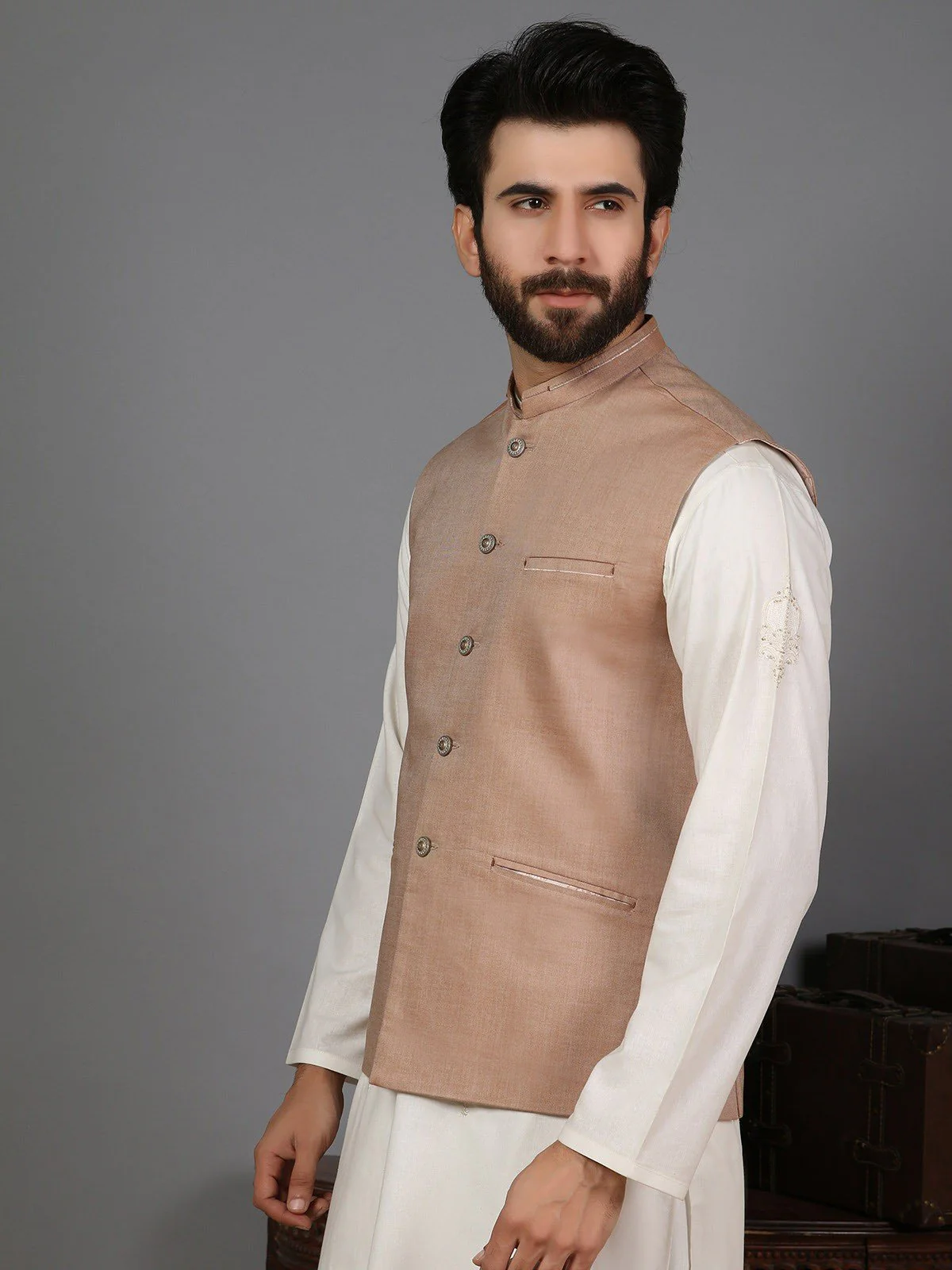 Men's Light Brown Waist Coat - EMTWC19-008 - Image 2