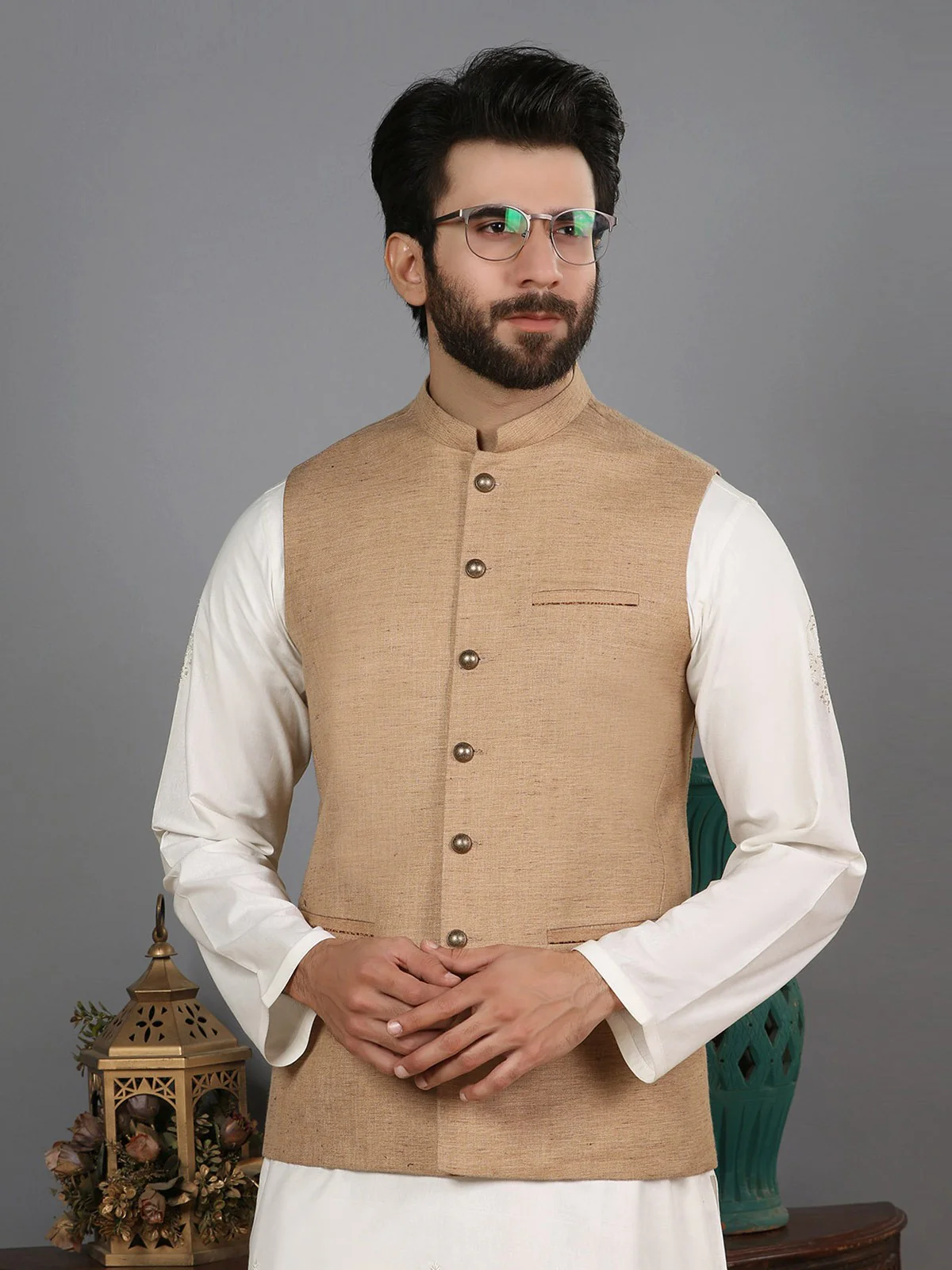 Men's Light Brown Waist Coat - EMTWC19-008 - Image 3