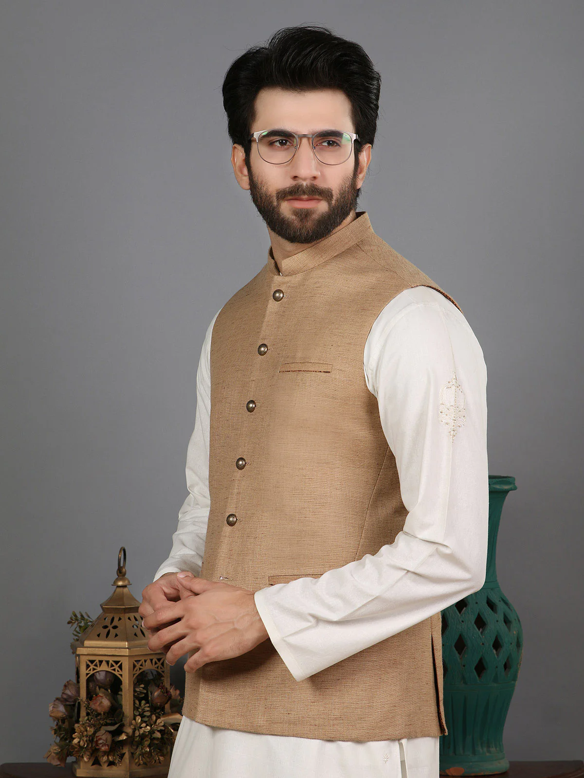 Men's Light Brown Waist Coat - EMTWC19-008 - Image 4