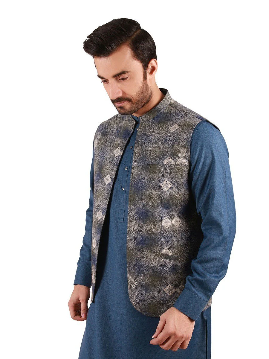 Men's Blue Multi Waist Coat - EMTWC19-010 - Image 2