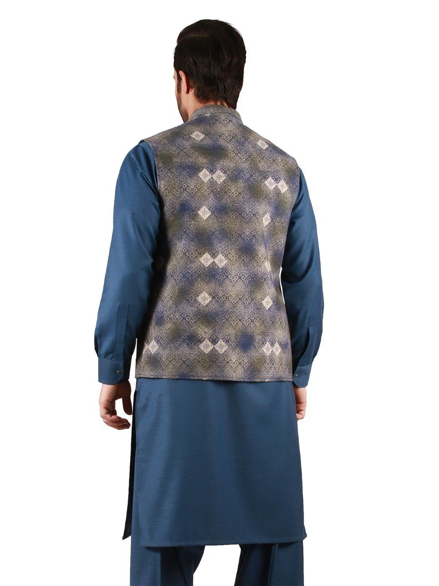 Men's Blue Multi Waist Coat - EMTWC19-010 - Image 3