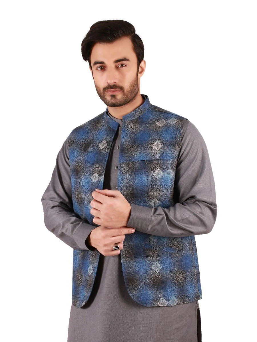 Men's Blue & Black Waist Coat - EMTWC19-011 - Image 2