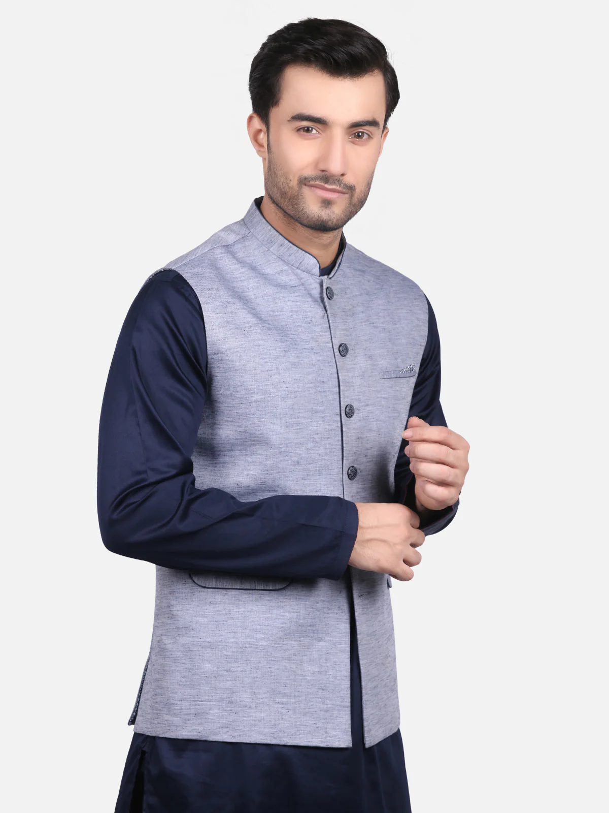 Men's Ice Blue Waist Coat - EMTWC19-35663 - Image 2