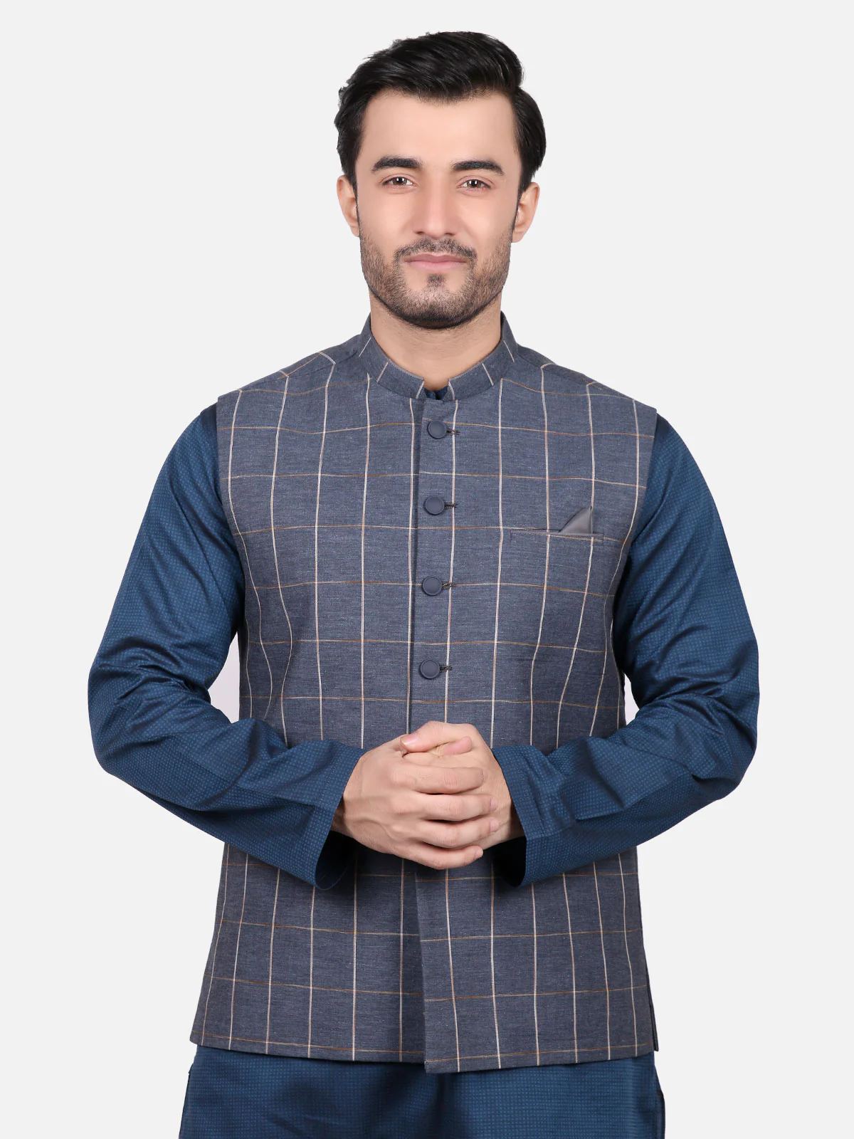 Men's Greyish Blue Waist Coat - EMTWC19-35666 - Image 3