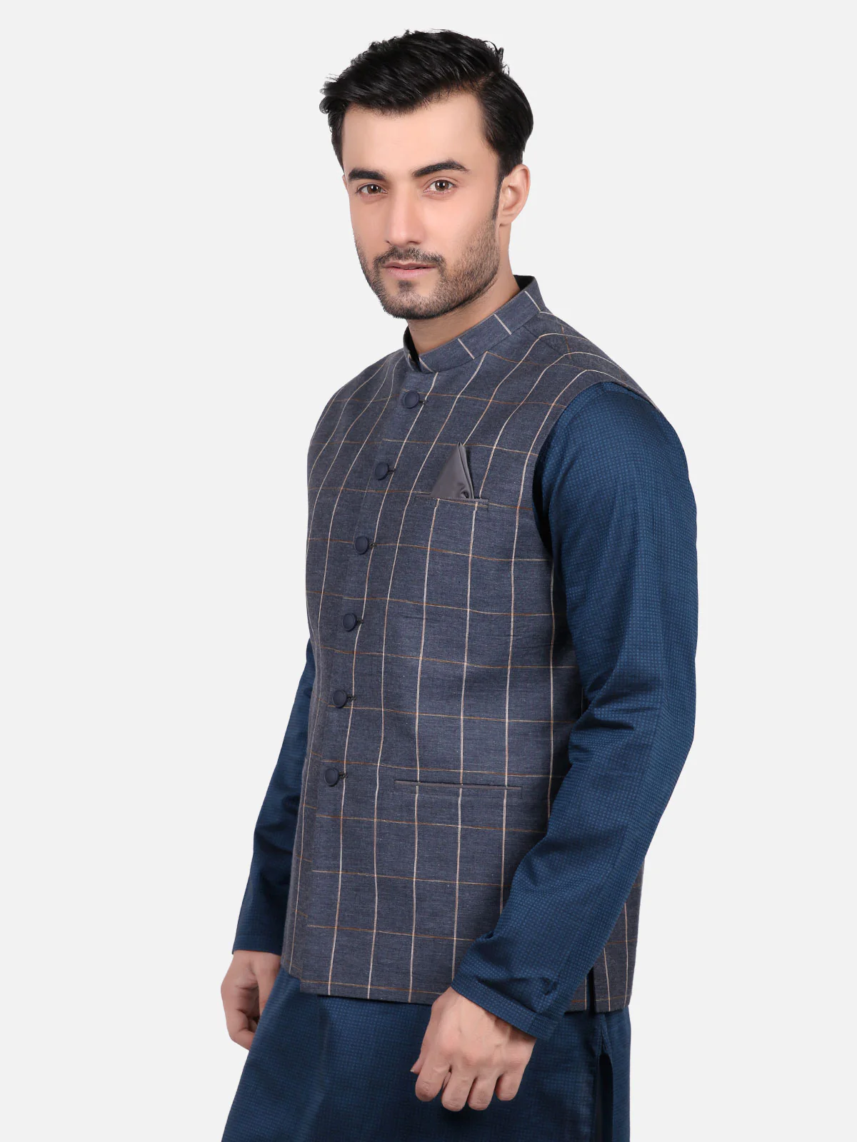 Men's Greyish Blue Waist Coat - EMTWC19-35666 - Image 4
