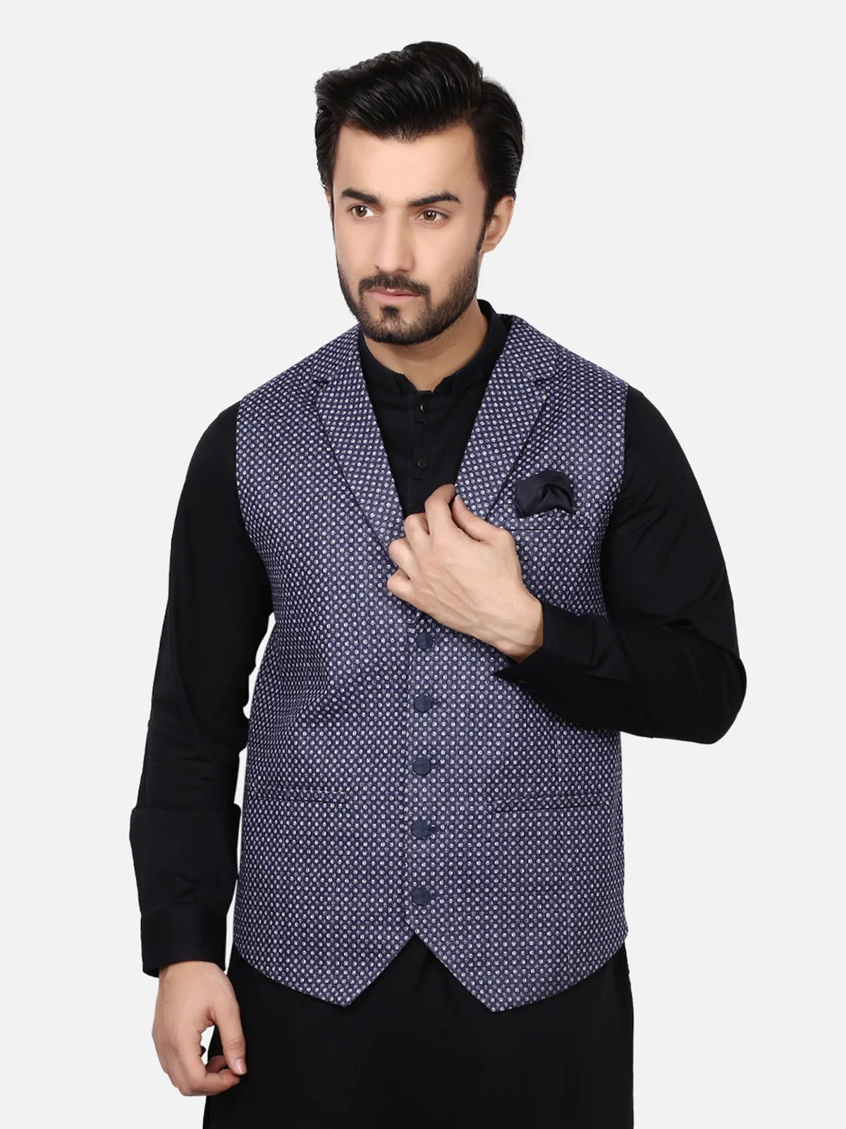 Men's Navy Blue Waist Coat - EMTWC19-35671 - Image 2