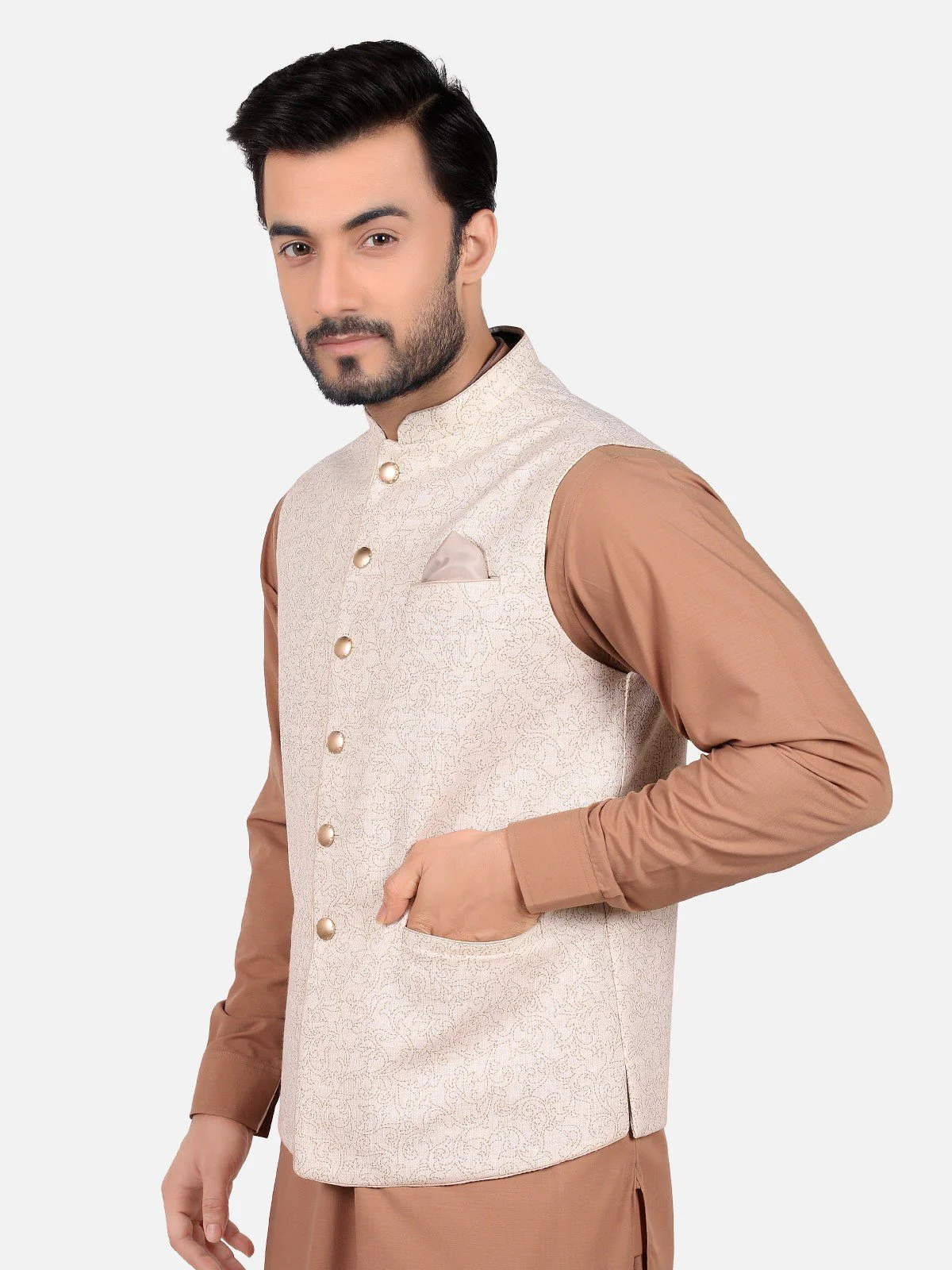 Men's Cream Waist Coat - EMTWC19-35672 - Image 2