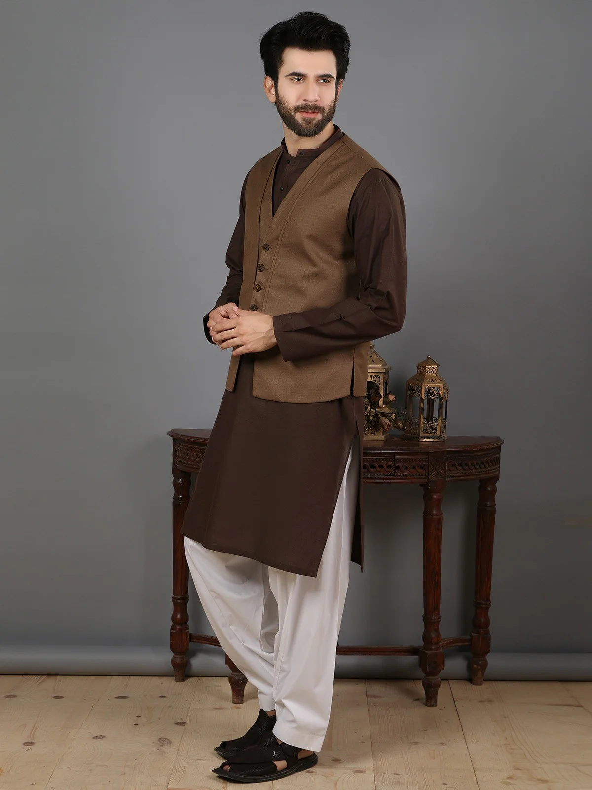 Men's Khaki Waist Coat - EMTWC19-35674 - Image 2