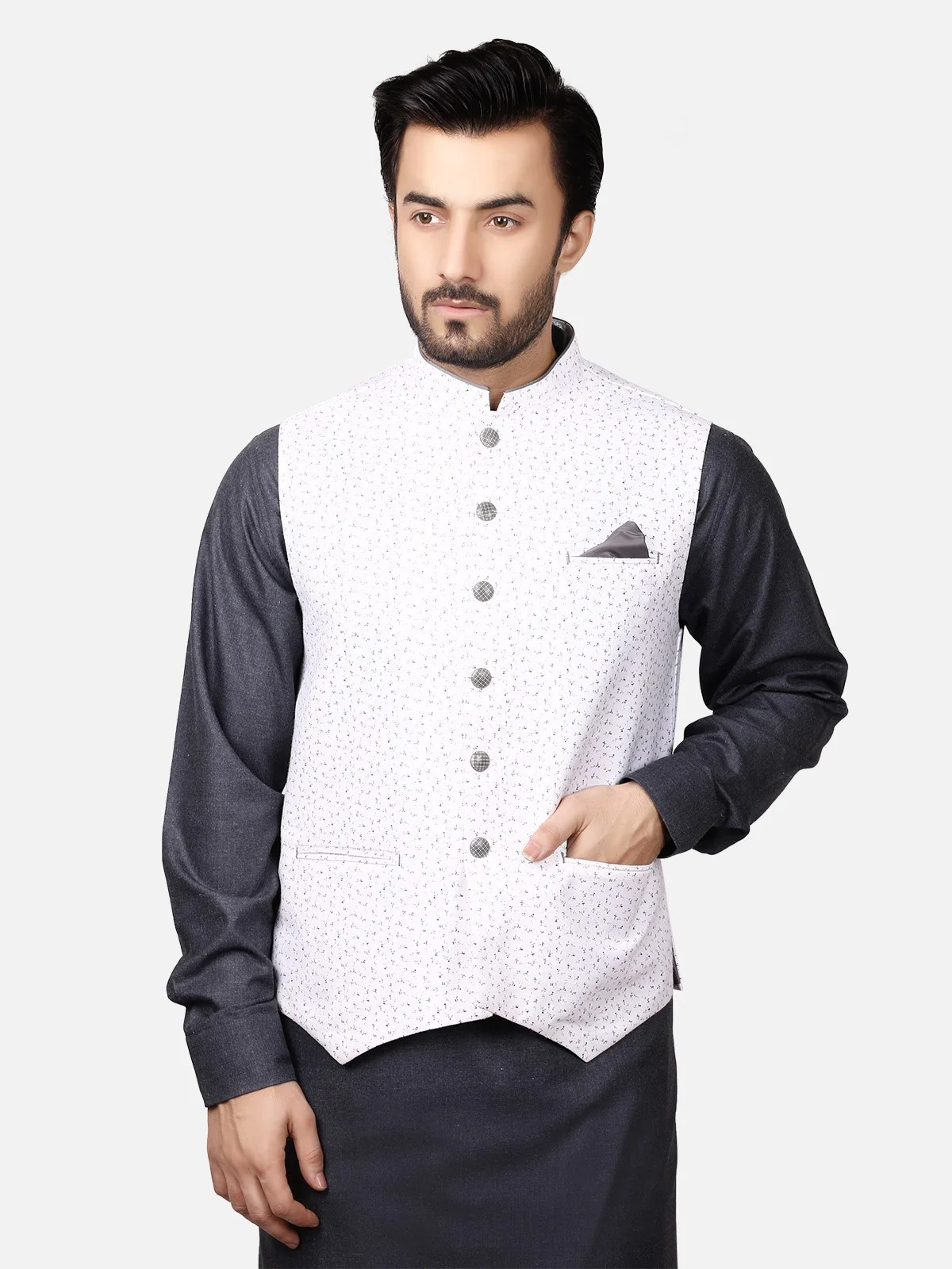 Men's White Waist Coat - EMTWC19-35679 - Image 2