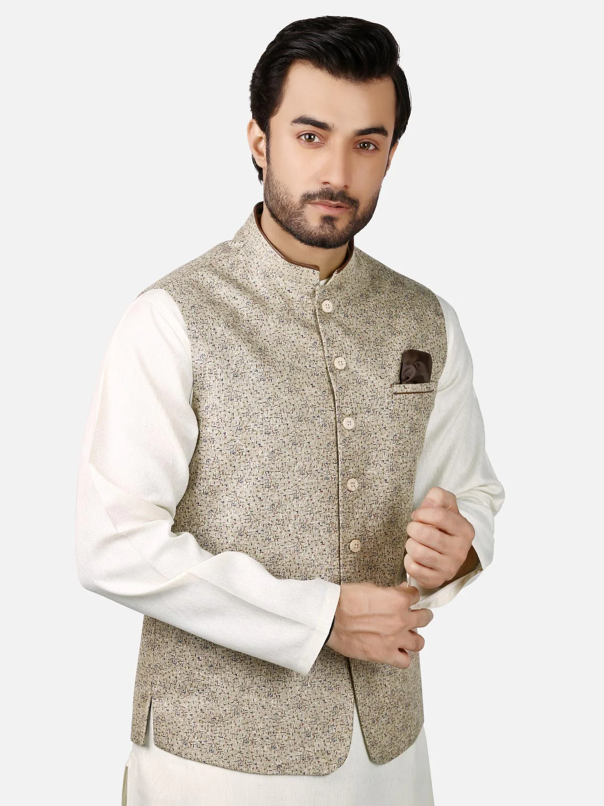 Men's Beige Waist Coat - EMTWC19-35681 - Image 2