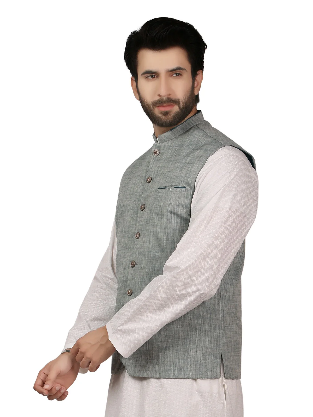 Men's Mint Green Waist Coat - EMTWC19-35691 - Image 2