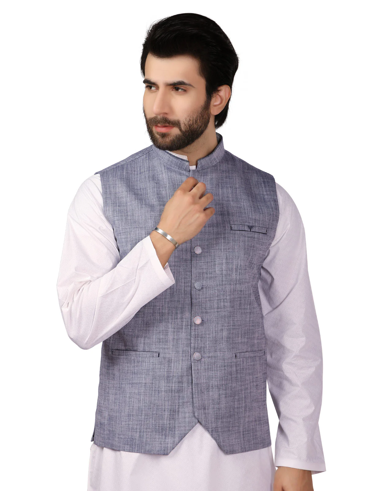 Men's Greyish Blue Waist Coat - EMTWC19-35693 - Image 2