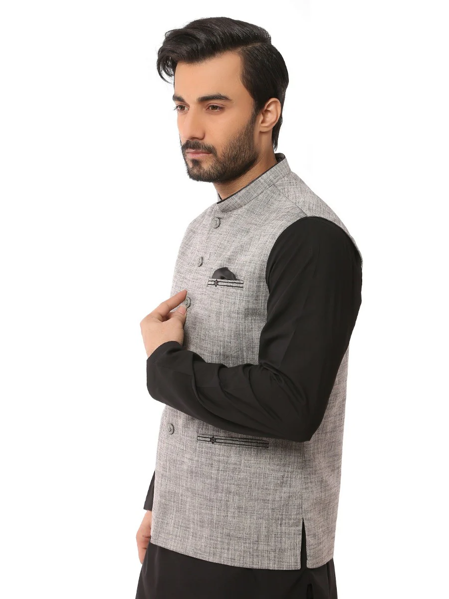 Men's Ash Grey Waist Coat - EMTWC19-35705 - Image 2