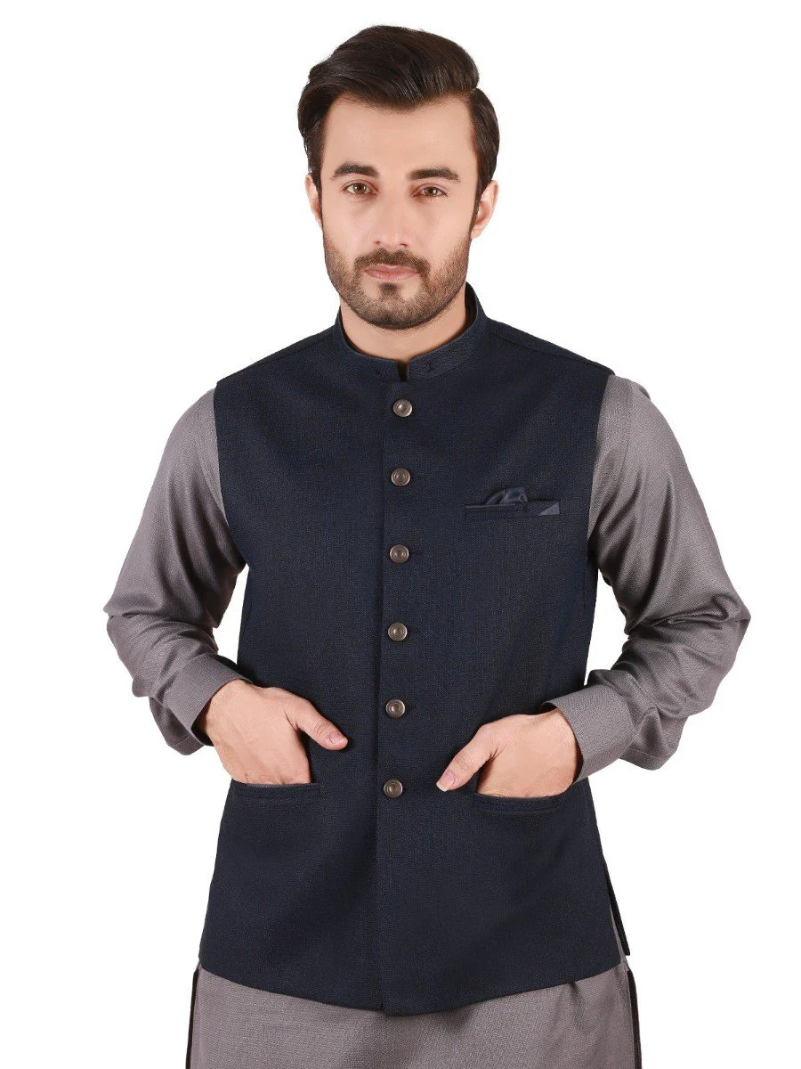Men's Mid Night Blue Waist Coat - EMTWC19-35706 - Image 2