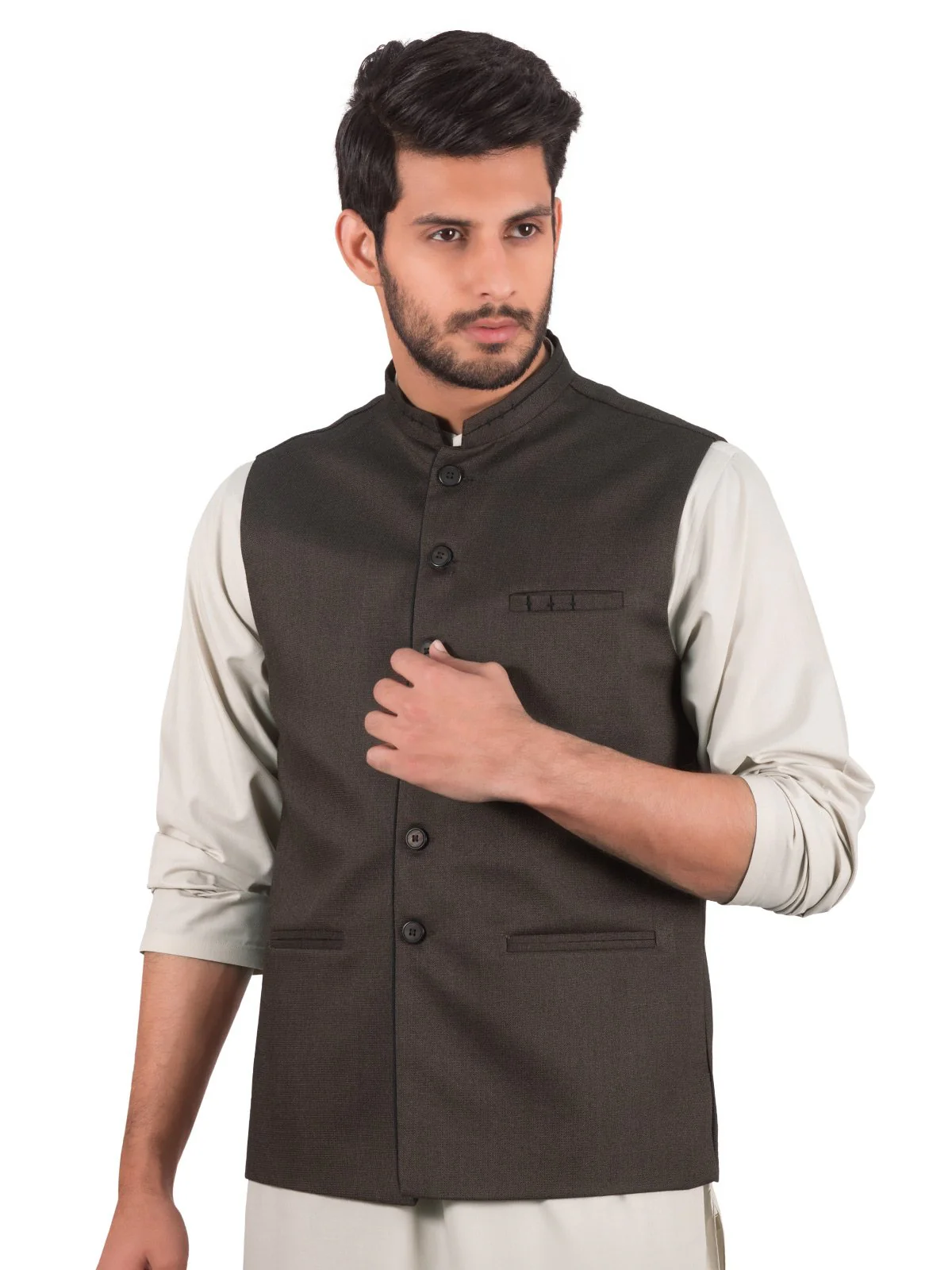 Men's Dark Coffee Waist Coat - EMTWC19-35707
