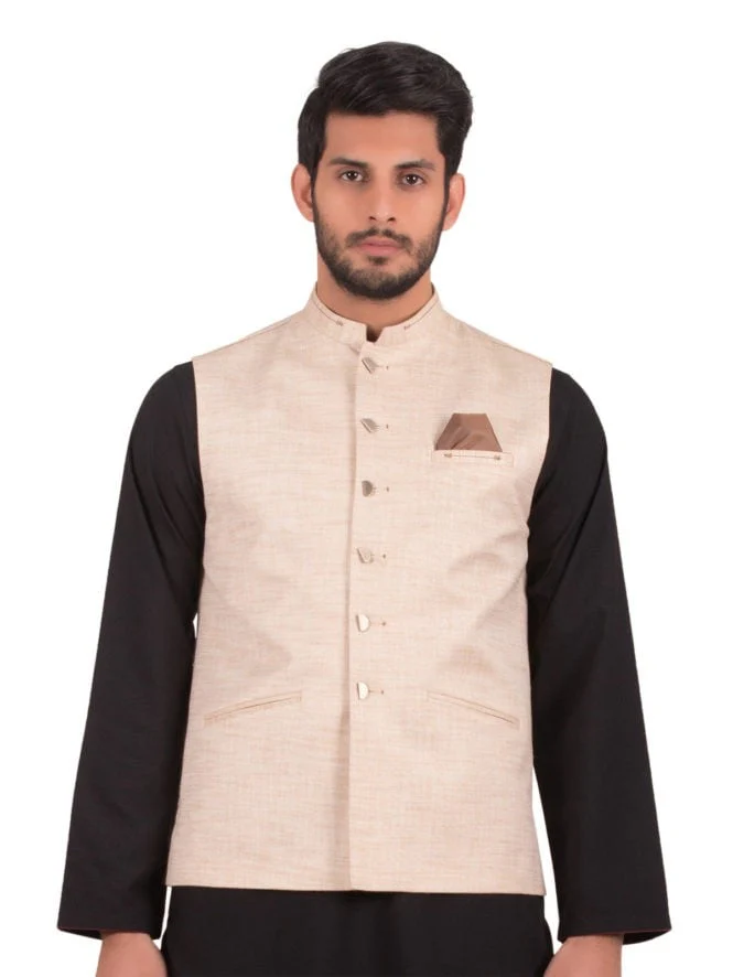 Men's Light Beige Waist Coat - EMTWC19-35708 - Image 2