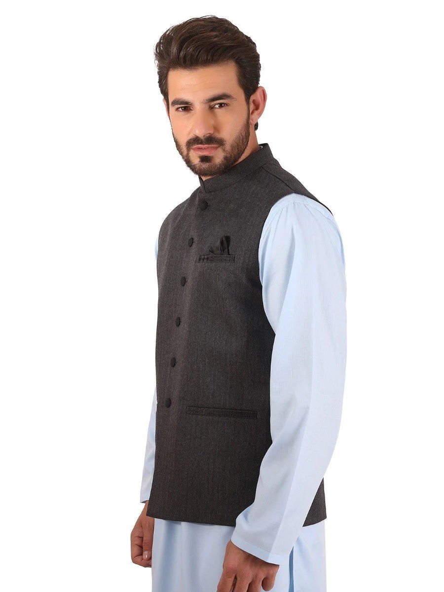 Men's Charcoal Grey Waist Coat - EMTWC20-35717 - Image 2