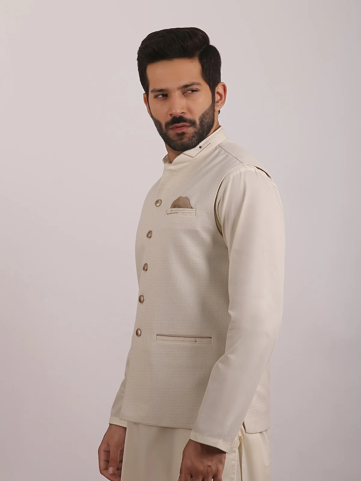 Men's Off White Waist Coat - EMTWC20-35720 - Image 3