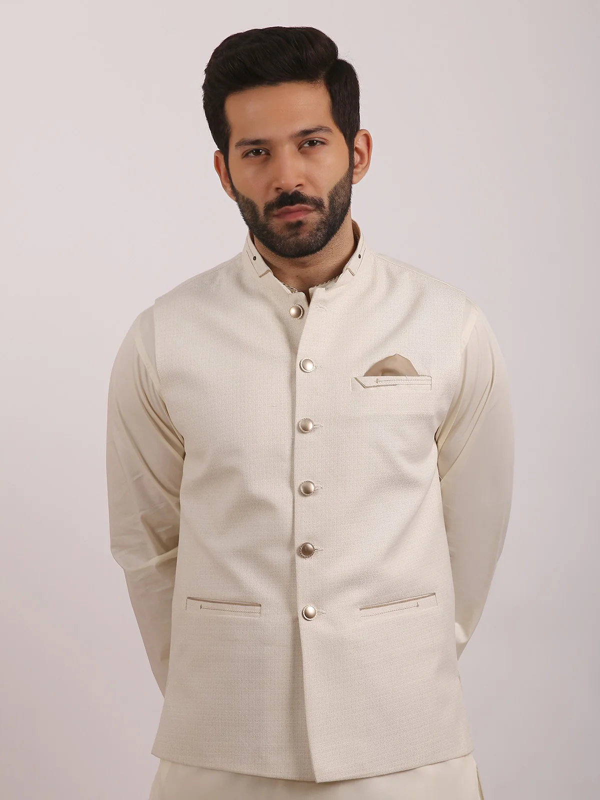 Men's Off White Waist Coat - EMTWC20-35720 - Image 5