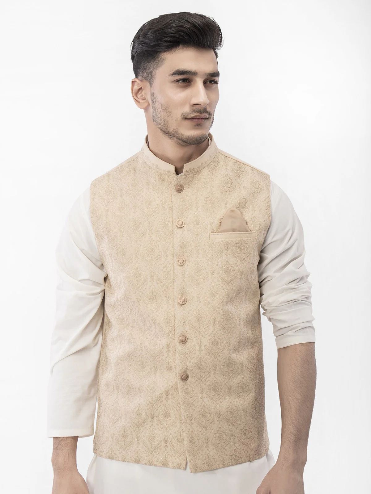 Men's Light Beige Waist Coat - EMTWC21-013 - Image 2